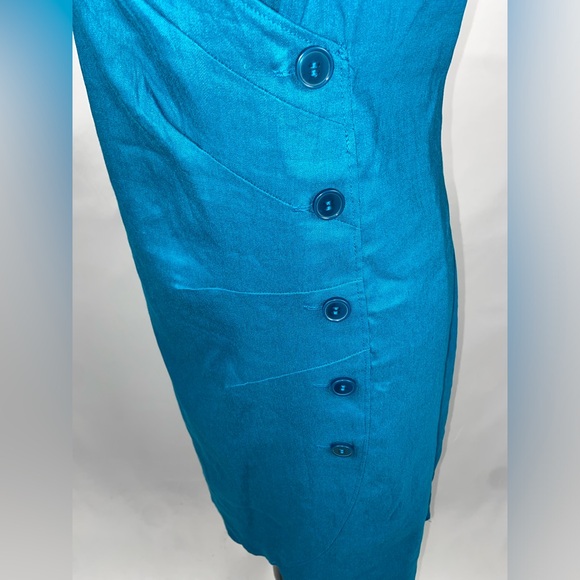 Linen Mini Dress Teal Spaghetti Adjustable Straps Size 1X NWT by Leith - Picture 11 of 14